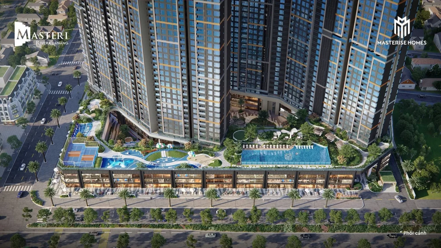 Khu vực trung tâm thương mại và hồ bơi